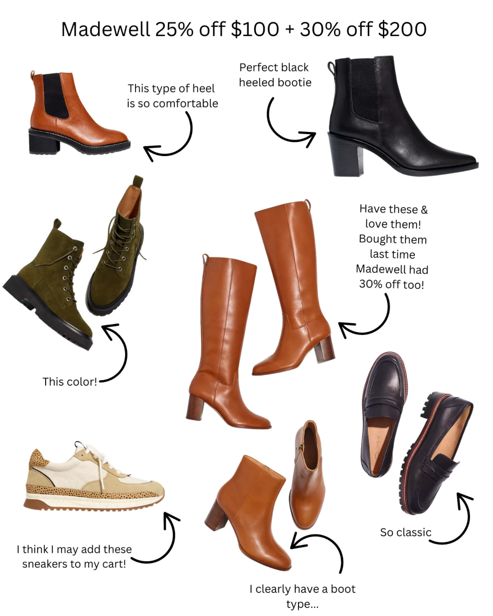 25% off $100 + 30% off $200 at Madewell. Rounded up my favorite shoes & boots! #boots #loafers #sneakers 

#LTKunder100 #LTKshoecrush #LTKsalealert