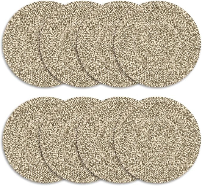 Marled Twist Set of 8 Placemats, 15" Round Cotton, Beige, Heat Resistant, Durable Table Mats for ... | Amazon (US)