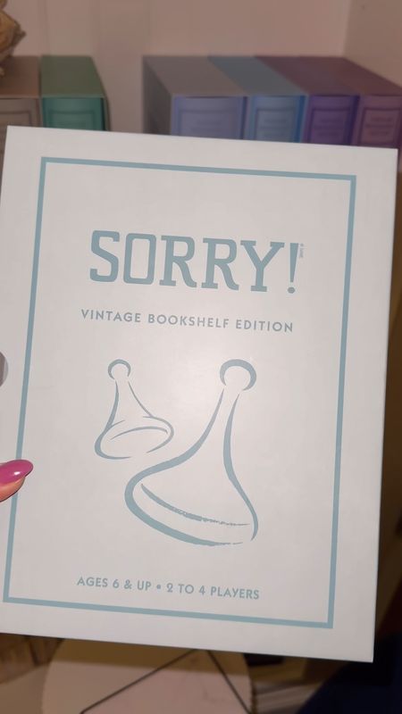 Sorry! Vintage, bookshelf, edition, board game, fun for the whole family game night bookshelf discord, aesthetic, and gift ideas for readers, blue bookshelf, decor