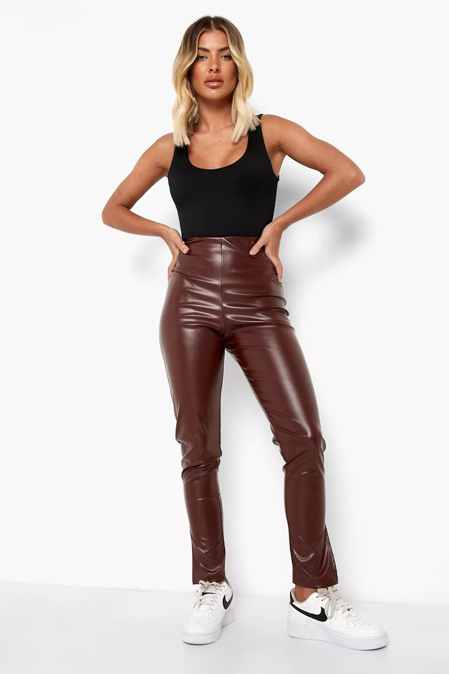 Matte Faux Leather Stretch Leggings | Boohoo.com (US & CA)