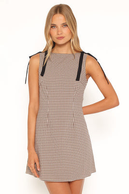 Lyric Mini Dress - Brown Check | Petal & Pup (US)
