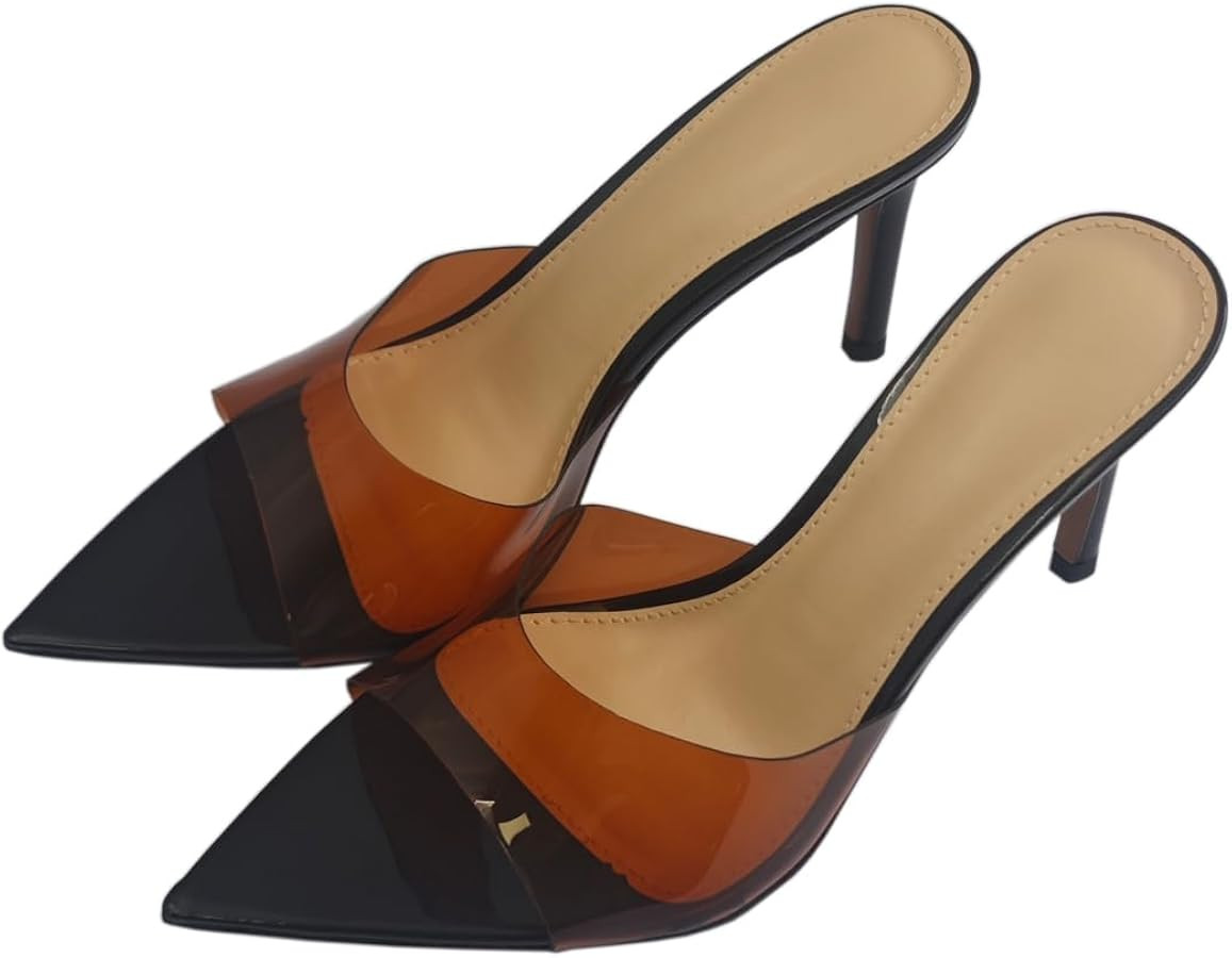 Clear Pointed Open Toe Heels for Women Summer Slip on Mules Sexy Stiletto Heeled Sandals Party We... | Amazon (US)