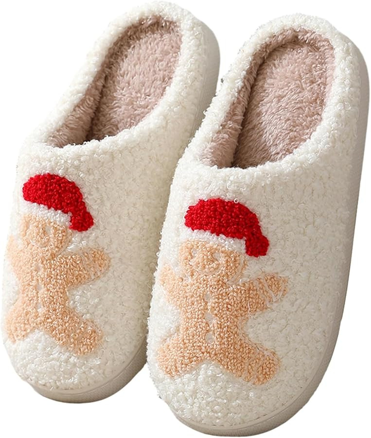 Amazon.com | Christmas Slippers Cute Reindeer Slippers for Women, Soft Warm Preppy Fuzzy Winter I... | Amazon (US)