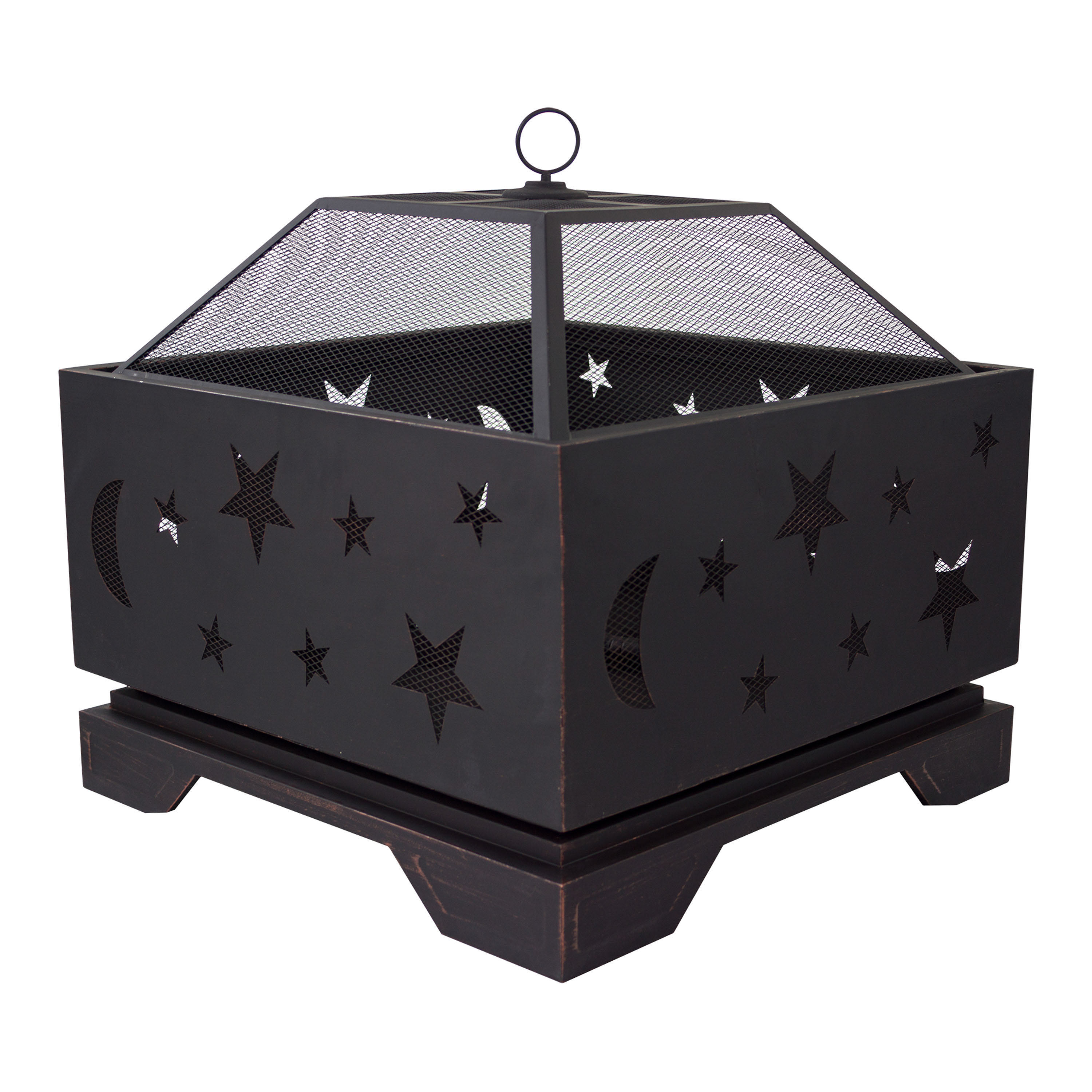 Skye Square Rubbed Bronze Steel Star And Moon Fire Pit | World Market