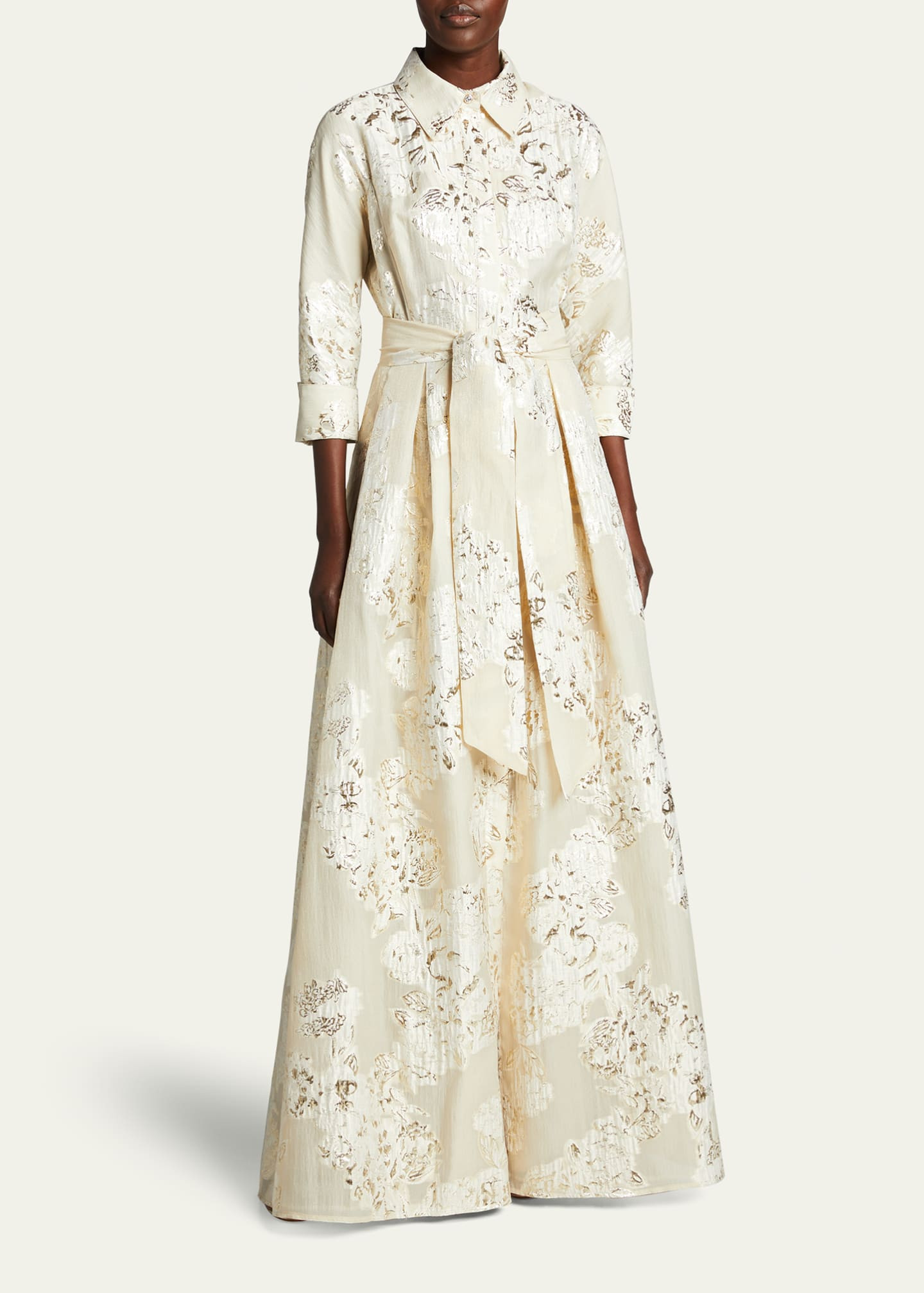 Rickie Freeman for Teri Jon Belted Jacquard Shirtdress Gown | Bergdorf Goodman