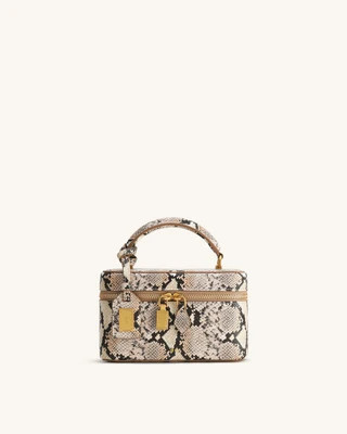 Cleo Snake-Embossed Box Shape Top Handle Bag - Beige | JW PEI US