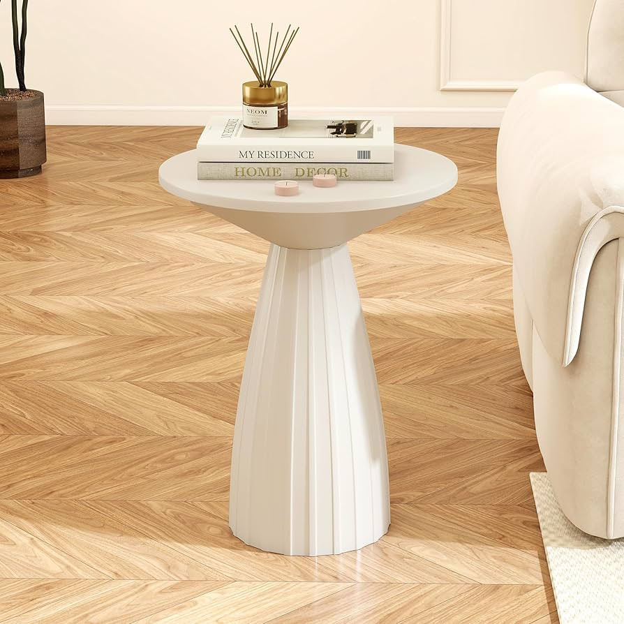 Beige White Metal Round Side Table for Sofa, Small Circle End Table for Couch, Modern Round Night... | Amazon (US)