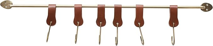 Creative Co-Op Metal & Leather 6 Hooks Wall Décor, Brown and Gold | Amazon (US)