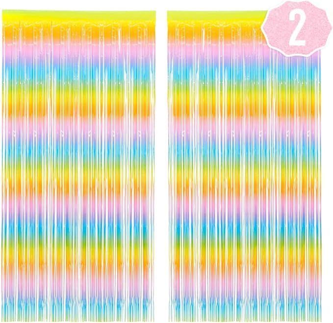 xo, Fetti Party Decorations Rainbow Pastel Fringe Foil Curtain - Set of 2 | Bachelorette, Pride, ... | Amazon (US)