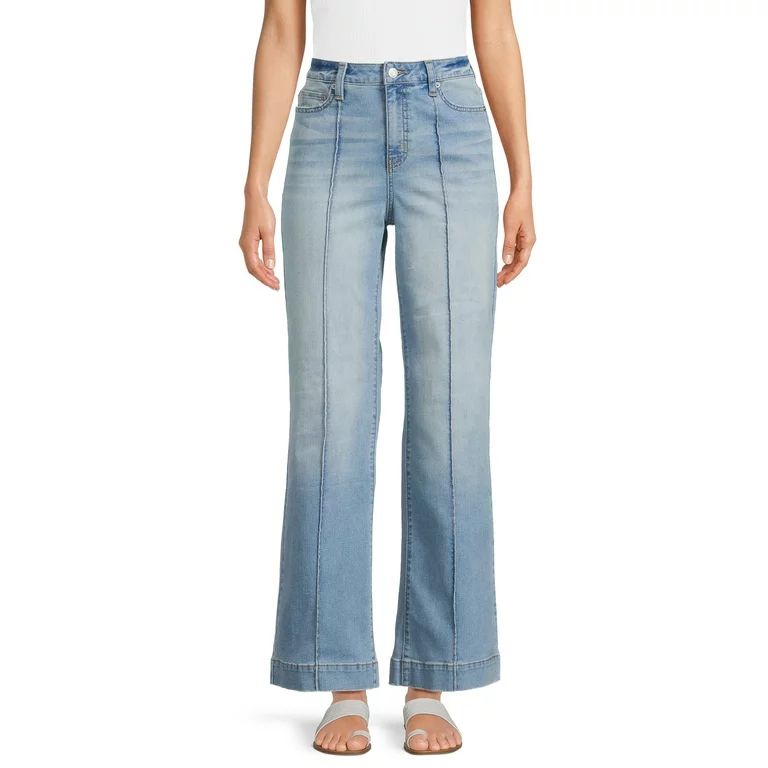 Time and Tru Women's Mid Rise Wide Leg Jeans, 31" Inseam | Walmart (US)