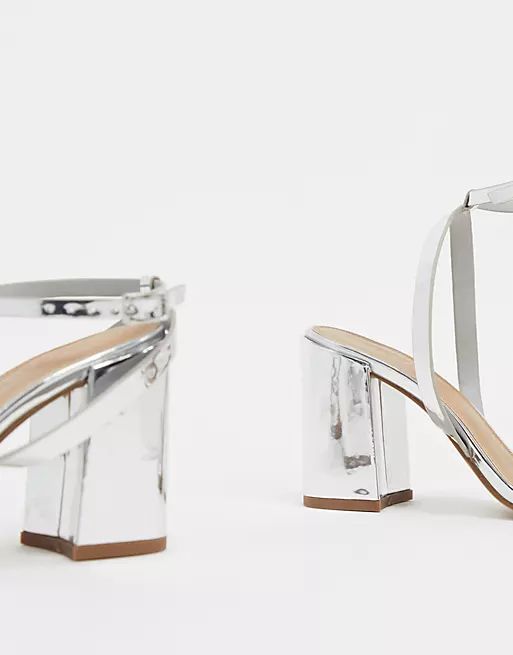 ASOS DESIGN Wide Fit Havana barely there block heeled sandals in silver | ASOS (Global)