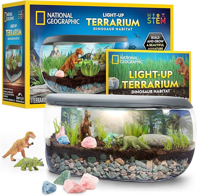 National Geographic Light Up Terrarium Kit for Kids - Build a Dinosaur Habitat with Real Plants &... | Amazon (US)