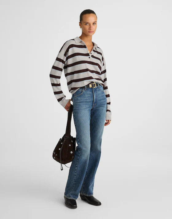 Striped Polo Sweater in 100% Merino Wool | Madewell | Madewell