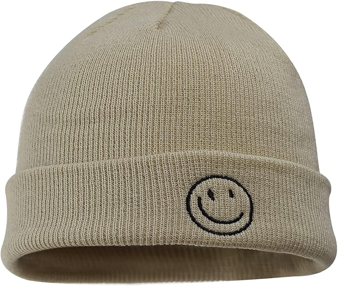 CLAPE Swag Knit Cuff Beanie Smile Face Embroideried Fisherman Beanie Winter Warm Watch Cap Activewea | Amazon (US)