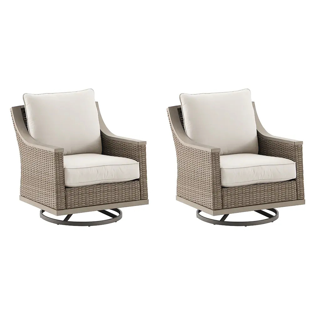allen + roth Rosedale Set of 2 Wicker Tan Steel Frame Swivel rocker Conversation Chair with Off-w... | Lowe's