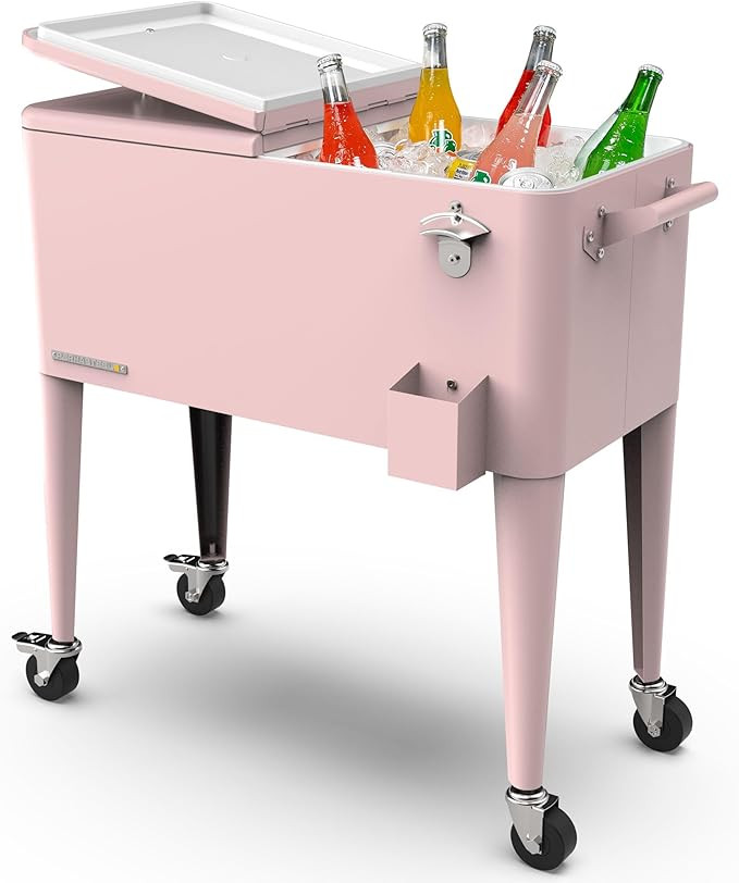 Permasteel 80-Qt Classic Outdoor Patio Cooler for Outside, Beverage Bar Cart With Wheels & Handle... | Amazon (US)