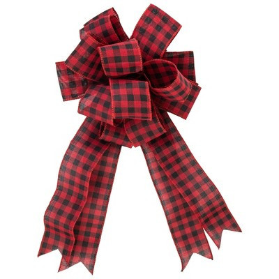 Northlight 19" Buffalo Plaid Print 14 Loop Christmas Bow Tree Topper | Target
