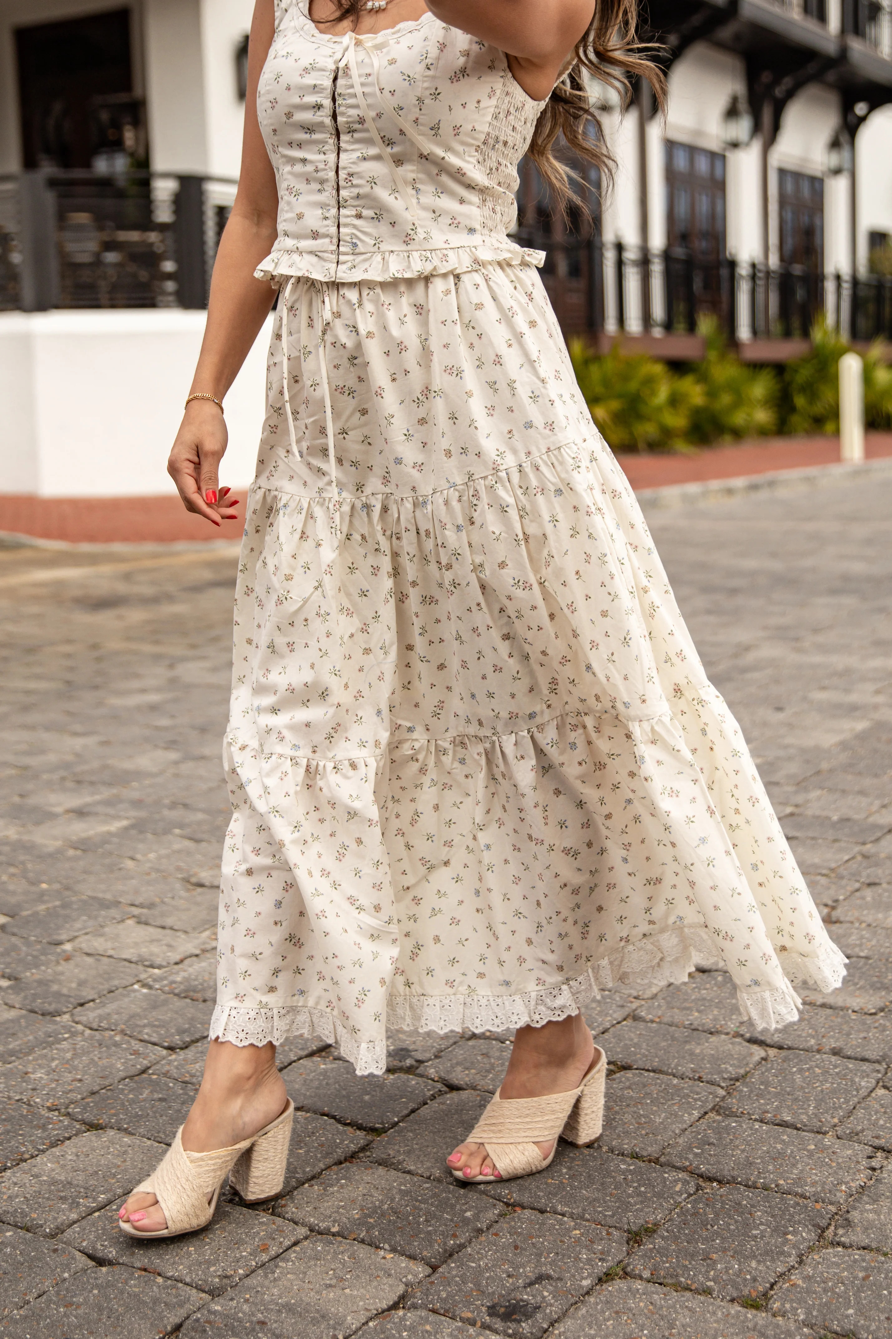 Cream Floral Tiered Maxi Skirt | Trendy Women's Sets | ShopDressUp | Dress Up