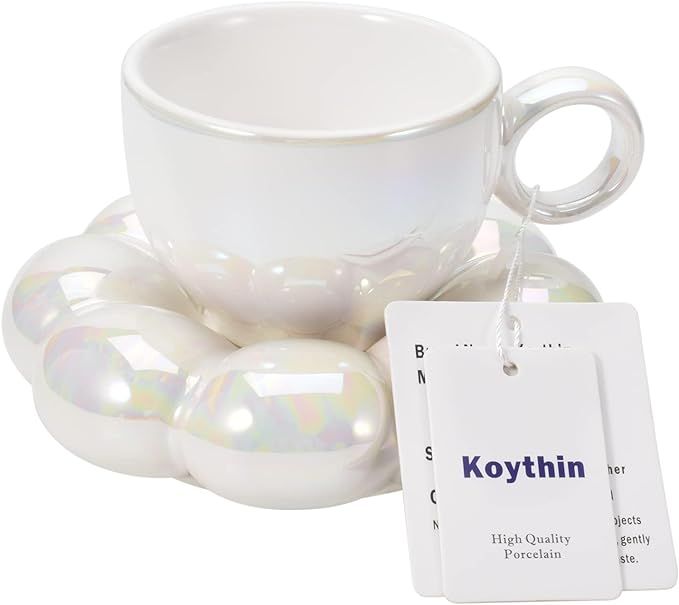 Koythin Ceramic Coffee Mug with Saucer Set, Creative Cute Cup with Sunflower Coaster for Office a... | Amazon (US)