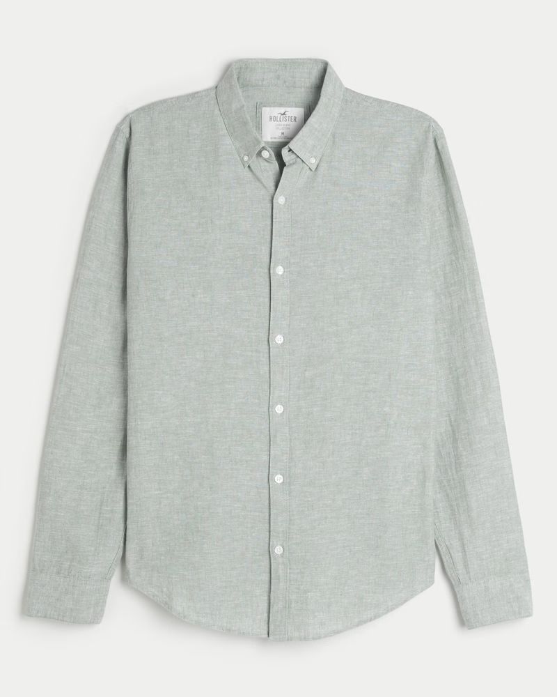 Men's Long-Sleeve Linen Blend Button-Through Shirt | Men's Tops | HollisterCo.com | Hollister (US)