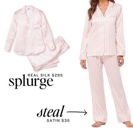 Mother's Day gift idea: pink striped pjs. 

Do you splurge or snag the Amazon steal?

Real silk pjs are a luxurious option, but it's so hard to resist the same cute pink stripe on Amazon for 90% less. 

Which one are you getting?

#amazonmusthaves #amazongifts #giftsforher #mothersday #giftsformom #giftideas #mothersdaygifts #founditonamazon #amazonfinds 

#LTKfindsunder50 #LTKover40 #LTKGiftGuide