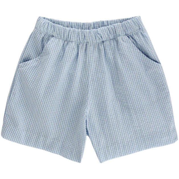 Blue Check Seersucker - Boys Elastic Waist Short | The Bailey Boys, inc