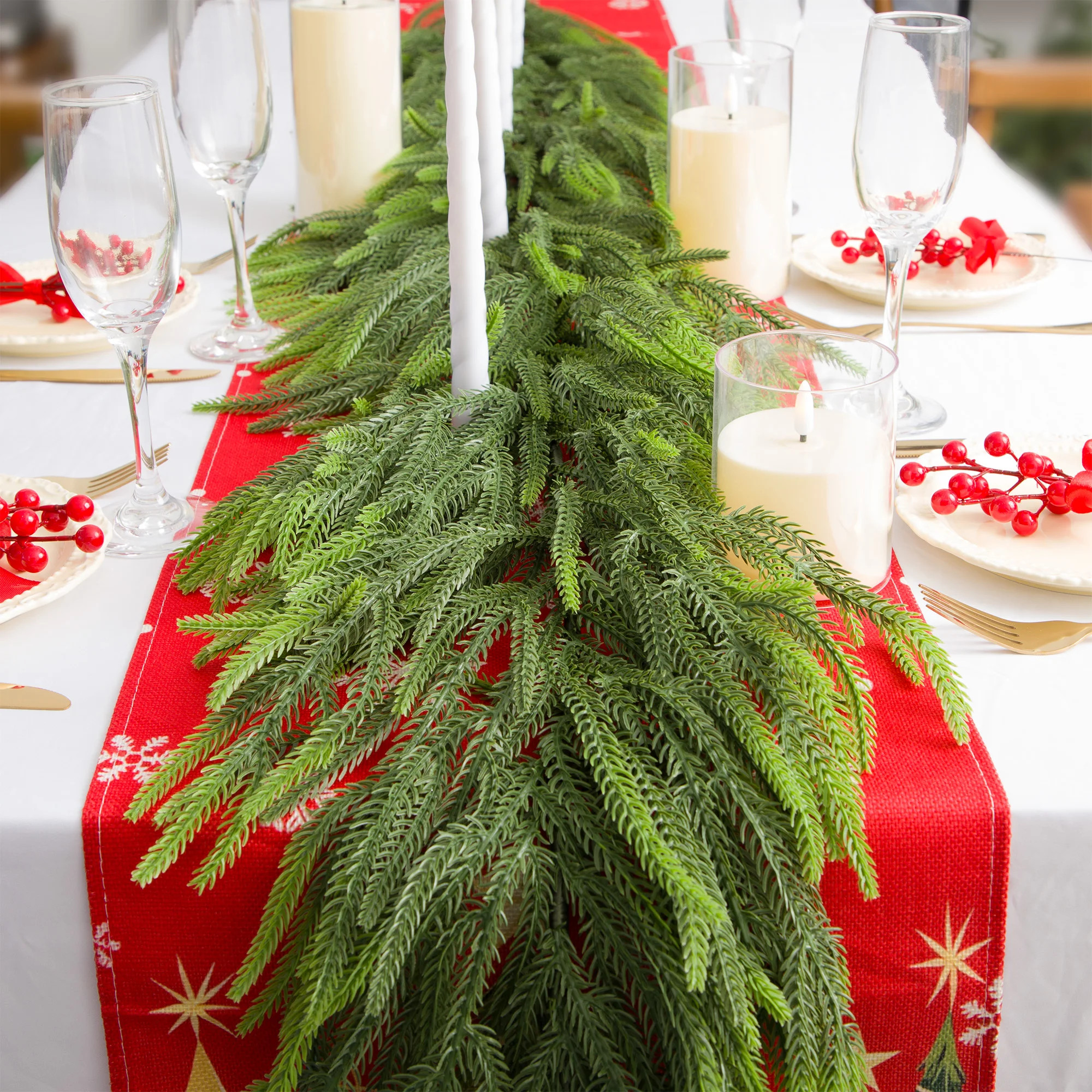 6ft Real-Touch Norfolk Pine Garland – 72" Faux Christmas Garland with Red Berries | Fireplace, Table, Stair, Window & Front Door Decor | Wayfair North America