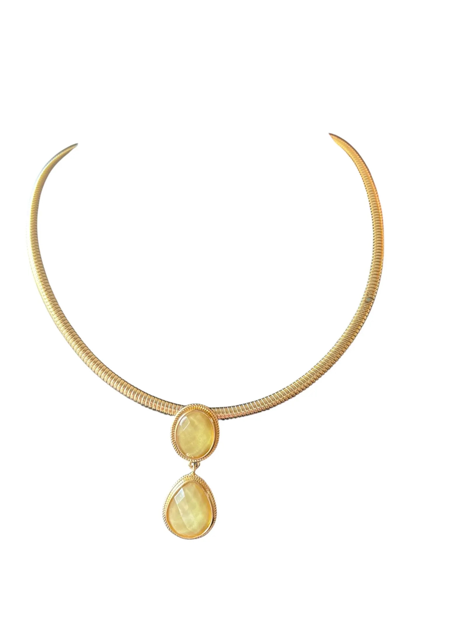Vintage Gold Tone Collar Necklace | Double-drop Faux Yellow Stone Pendant, Snake Chain Choker - E... | Etsy (Global)