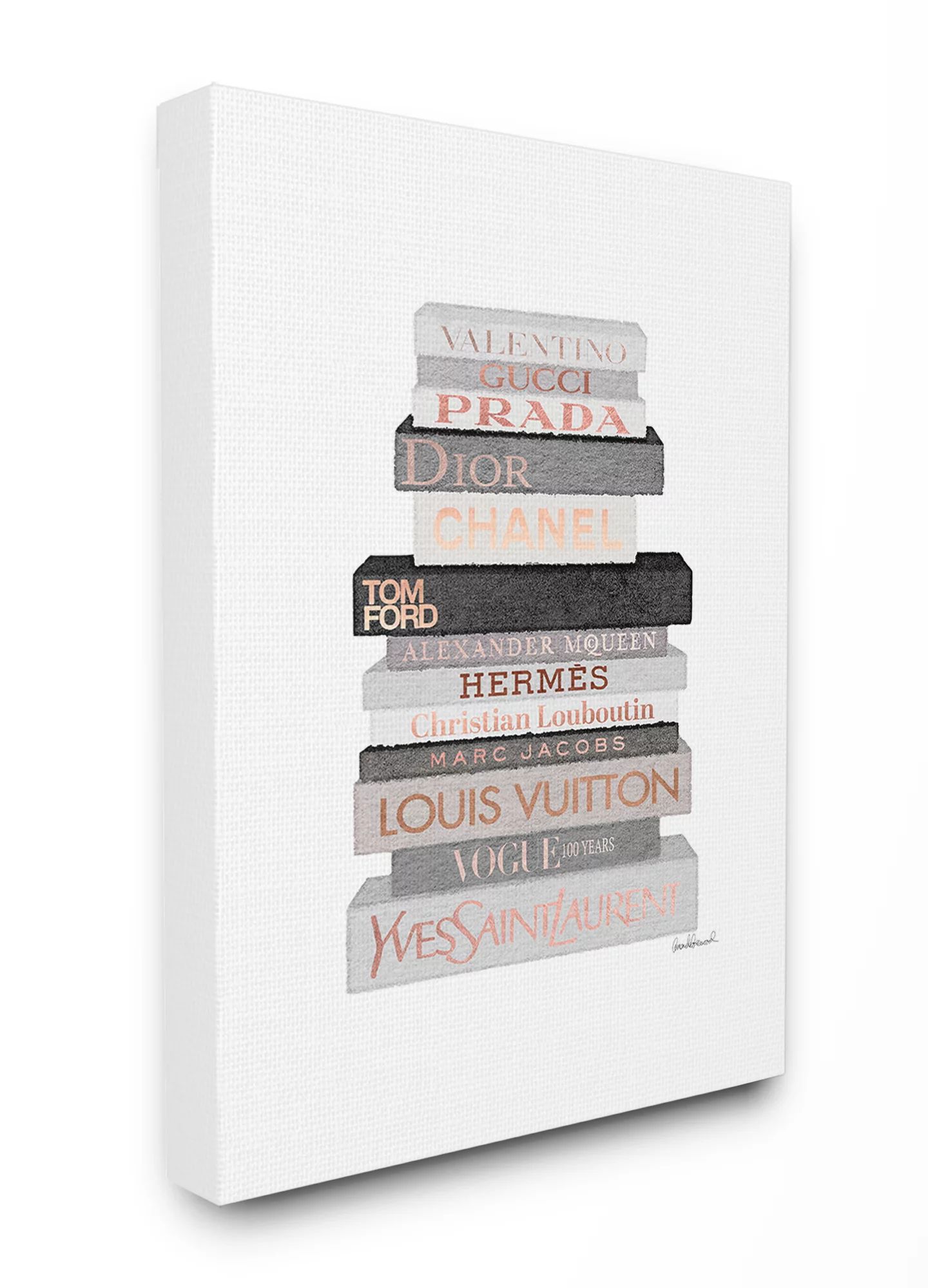 The Stupell Home Decor Neutral Grey and Rose Gold Fashion Bookstack Canvas Wall Art | Walmart (US)