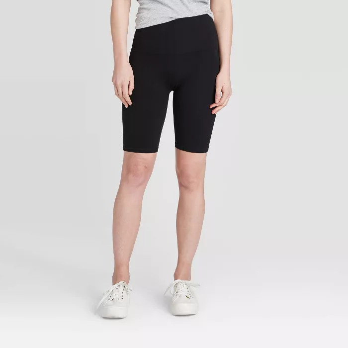 Women's High Waist Cotton Seamless 7" Inseam Bike Shorts - A New Day™ Black | Target