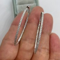 Chic Diamond Hoop Earrings, Thin Earring, Inside Out 14K White Gold | Etsy (US)