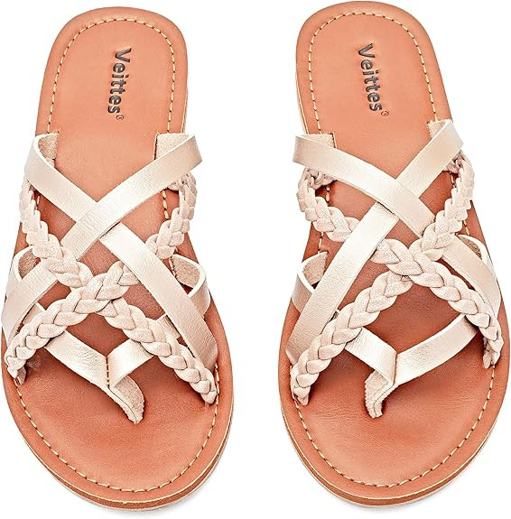 Veittes Women's Flat Sandals - Casual Cute Criss Cross Strappy Flat Summer Shoes.       Send to L... | Amazon (US)