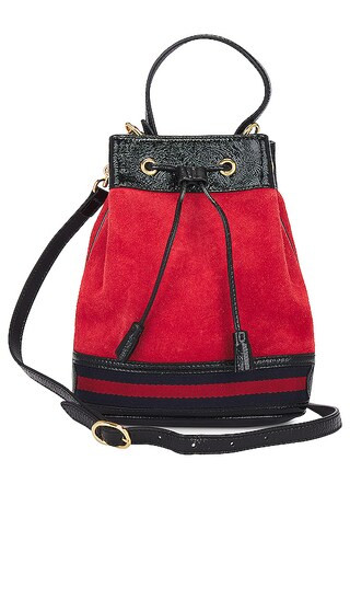 Gucci Small Ophidia Suede Bucket Bag in Red & Black | Revolve Clothing (Global)