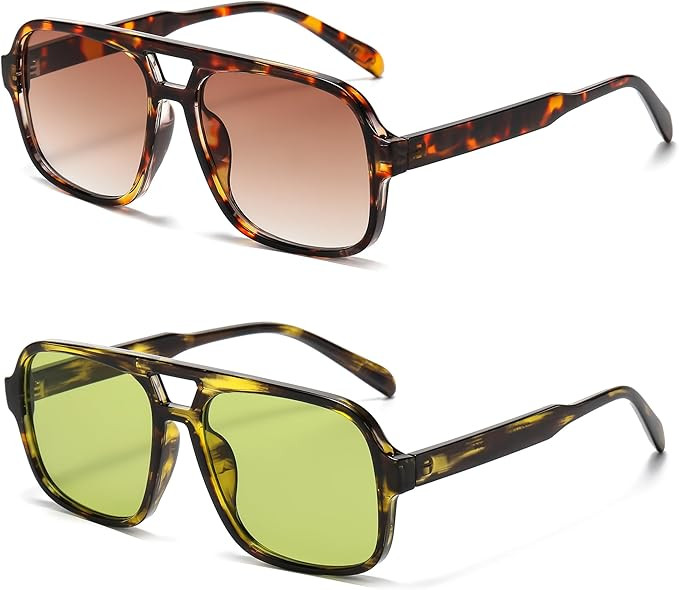 Hycredi Retro Aviator Sunglasses for Women Men, Trendy Square Shades, Vintage Classic Rectangle S... | Amazon (US)