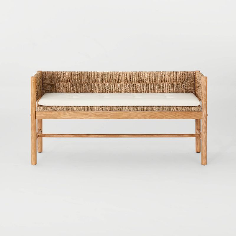 Elden Wood Bench with Woven Back and Loose Cushion Seat - Threshold™ designed with Studio McGee | Target