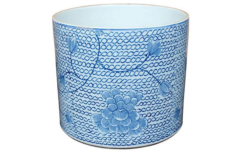 8" Floral Chain-Link Planter, Blue/White | One Kings Lane