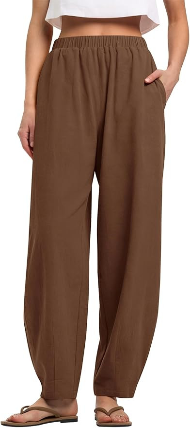 LOMON Linen Barrel Pants Women Wide Leg Palazzo Summer Baggy Harem Pants Boho Casual Trousers wit... | Amazon (US)