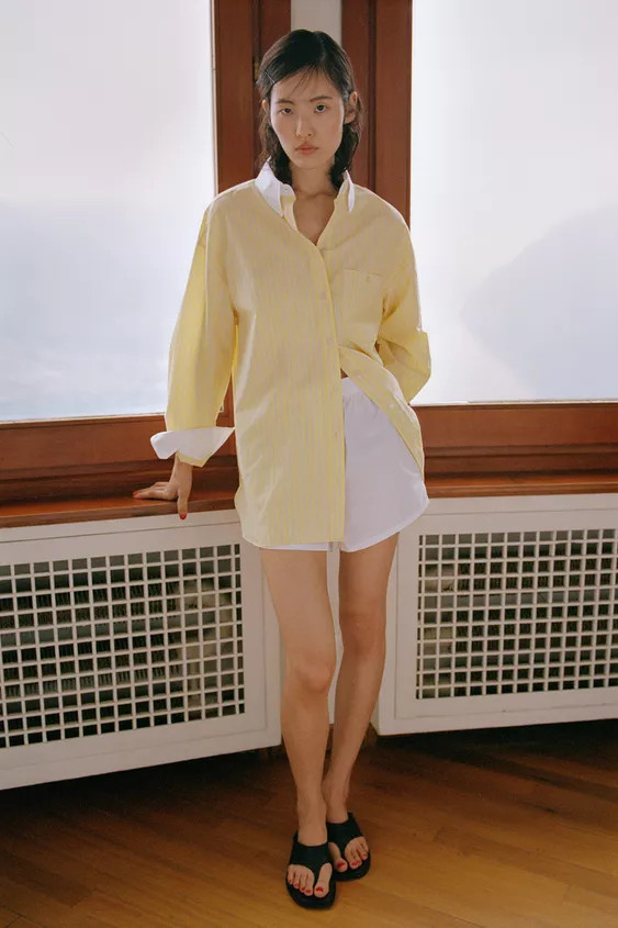 Oversized lapel collar shirt. Long sleeves with cuffs and dropped shoulders. Front patch pocket. ... | Zara US