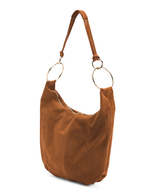 Made In Italy Suede Hobo With Circle Handle Detail | TJ Maxx