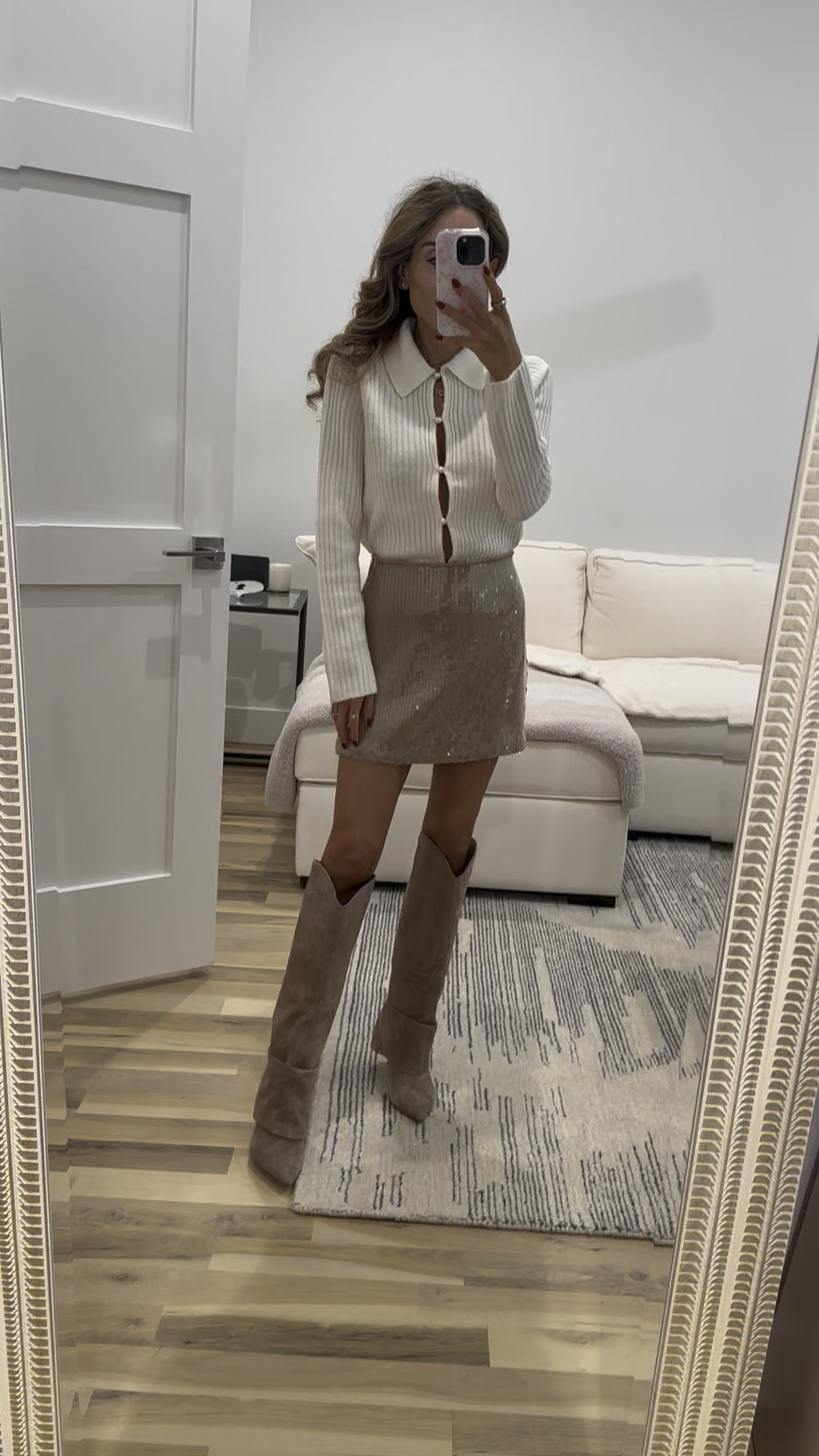 Winter neutral outfit idea holiday outfit idea sequin skirt size xxs cardigan size xxs both on sale 

#LTKHoliday #LTKFindsUnder50 #LTKFindsUnder100