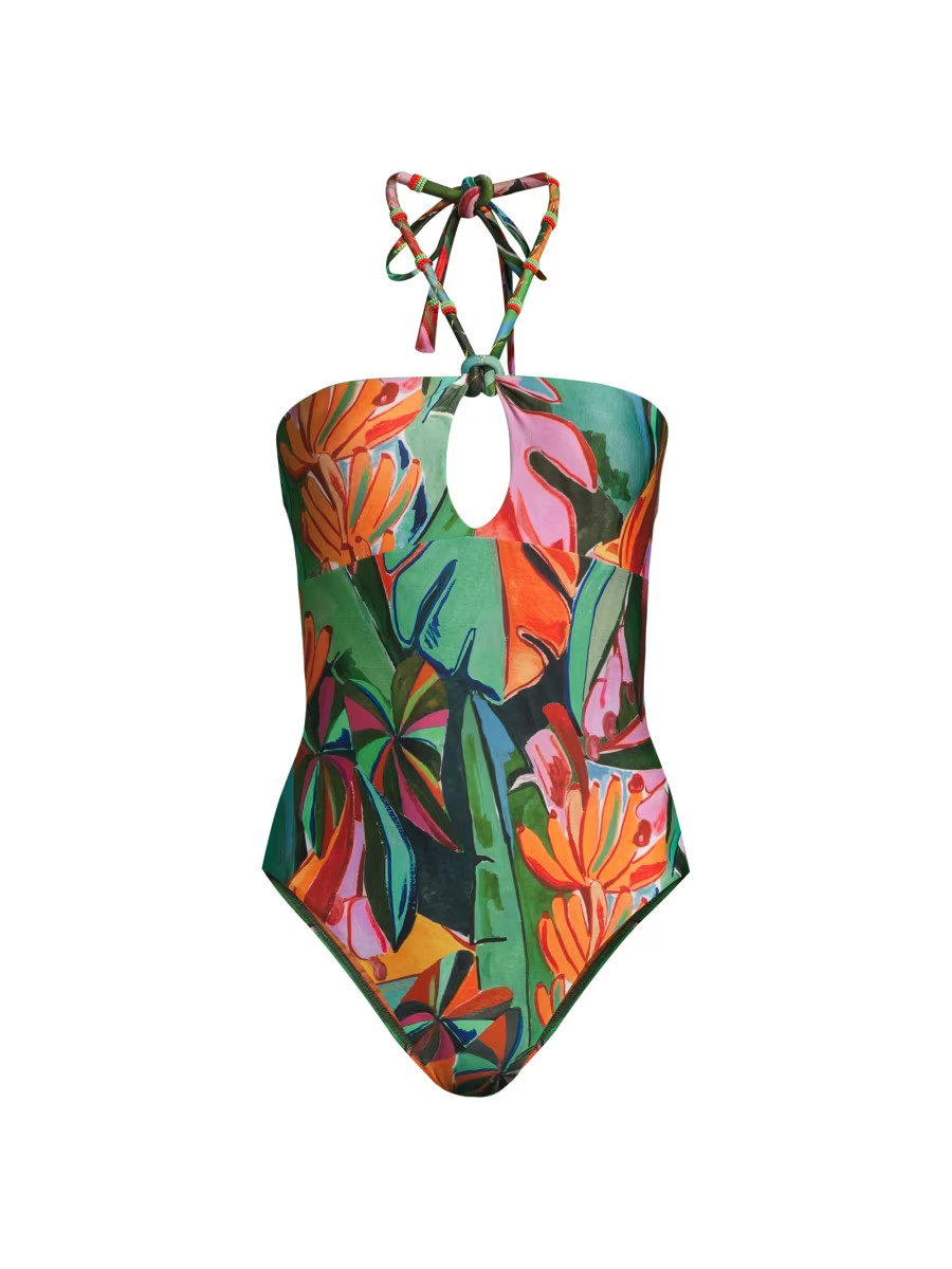 Banana Foliage Halter One-Piece Swimsuit | Saks Fifth Avenue