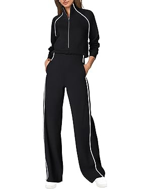 SENSERISE Womens Jumpsuits Casual Long Sleeve Jumpsuit One Piece Mock Neck Wide Leg Pants Fall Ou... | Amazon (US)
