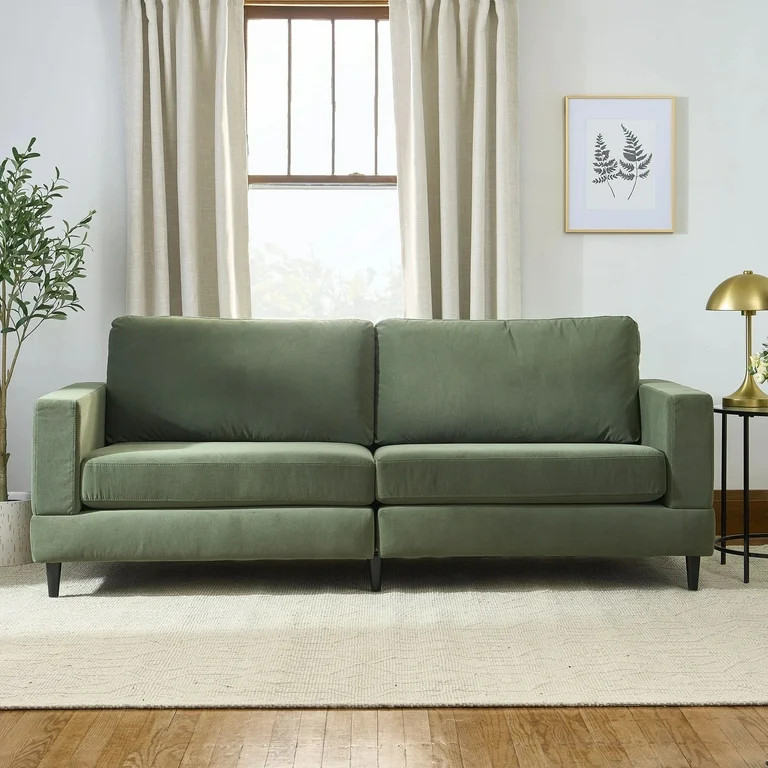 Better Homes & Gardens Springwood Wood Frame 83.46" Couch, Olive Velvet | Walmart (US)