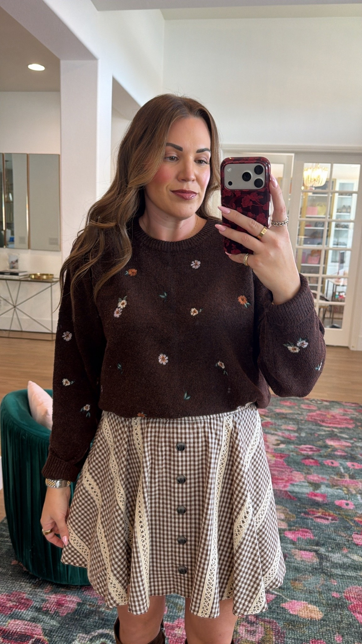 curvy midsize fall look! would be so cute for family photos. has matching mini sizes! wearing medium in brown floral sweater + brown plaid skirt

#LTKSeasonal #LTKSaleAlert #LTKMidsize