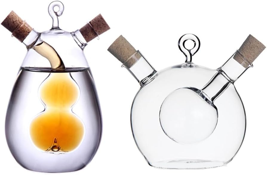 BEIJIALY 2pcs 2 in 1 Olive Oil Vinegar Dispenser Cruet, Clear Glass Vinegar and Oil Bottles with ... | Amazon (UK)