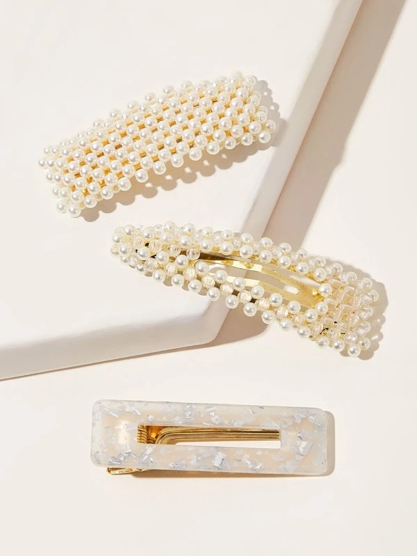 3pcs Girls Faux Pearl Beaded Hair Clip | SHEIN