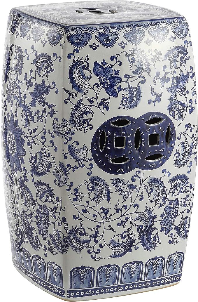 Jonathan Y TBL1011A Floral Vine 18.5" Chinoiserie Ceramice Square Garden Stool, Blue/White | Amazon (US)