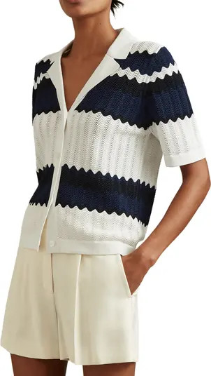 Reiss Alba Stripe Button-Up Polo Sweater | Nordstrom | Nordstrom