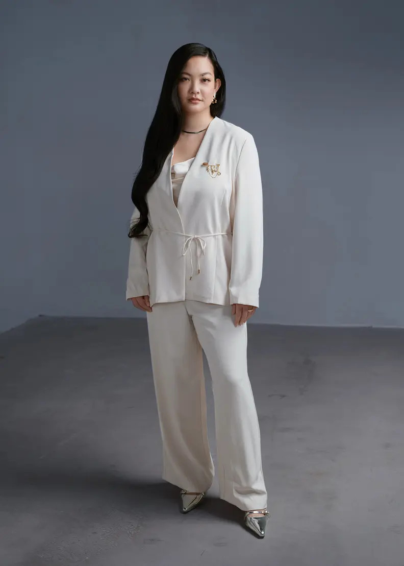 Love Bonito x AAGC Limited-edition RuchedReady® Moira Belted Collarless Blazer (in Tofu) | Love, Bonito USA