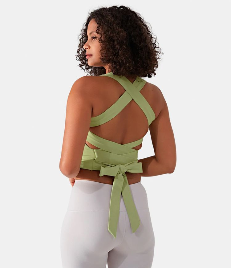 Softlyzero™ Airy Backless Padded Crisscross Tie Back Cool Touch Workout Cropped Tank Top | HALARA